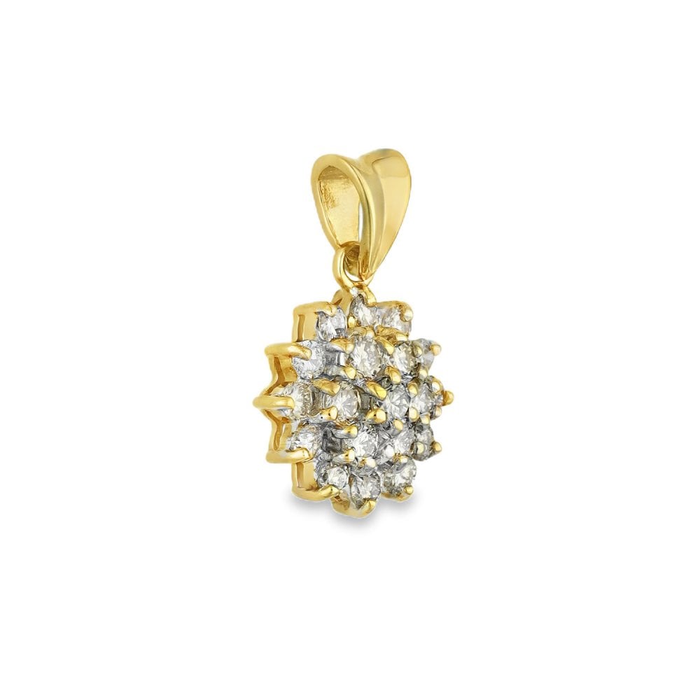 9ct Yellow Gold Diamond Cluster Pendant - 13x16x6mm - 0.97ct