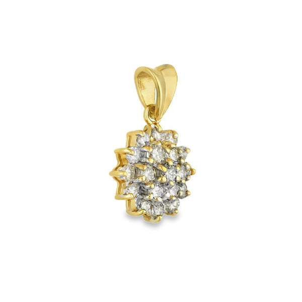 9ct Yellow Gold Diamond Cluster Pendant - 13x16x6mm - 0.97ct