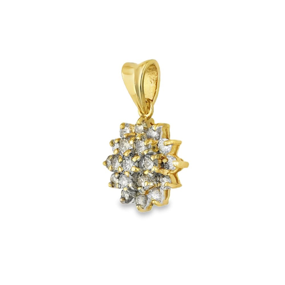 9ct Yellow Gold Diamond Cluster Pendant - 13x16x6mm - 0.97ct