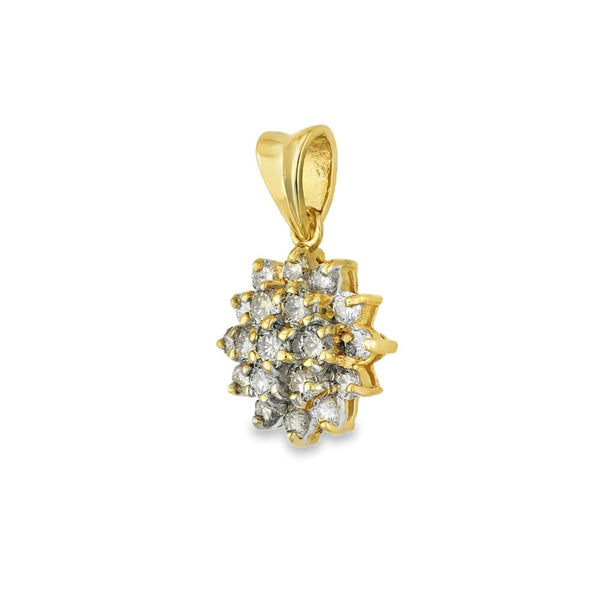 9ct Yellow Gold Diamond Cluster Pendant - 13x16x6mm - 0.97ct