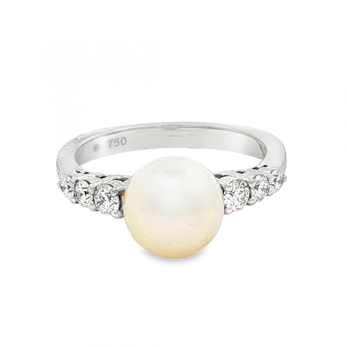 18ct White Gold Pearl & Diamond Ring - Size M - 0.30ct