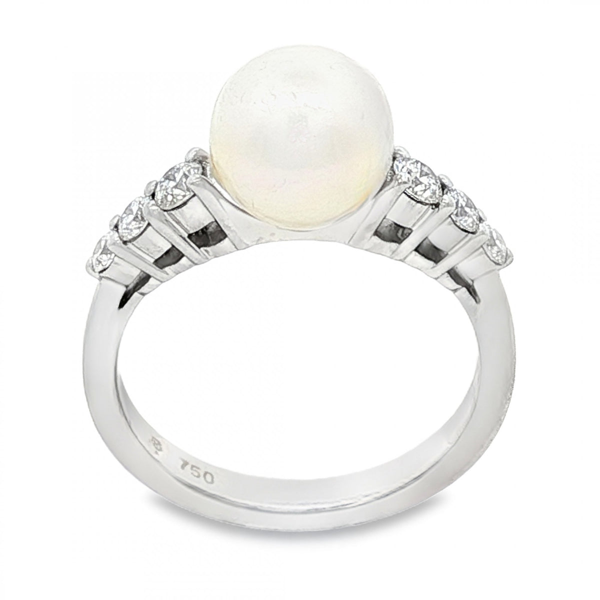 18ct White Gold Pearl & Diamond Ring - Size M - 0.30ct