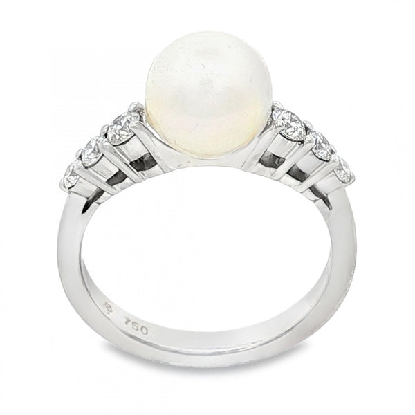 18ct White Gold Pearl & Diamond Ring - Size M - 0.30ct