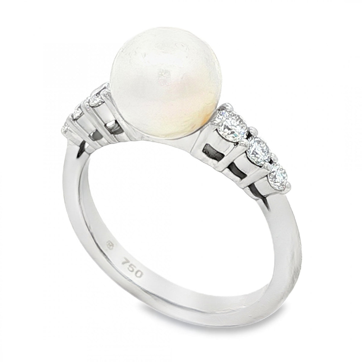 18ct White Gold Pearl & Diamond Ring - Size M - 0.30ct