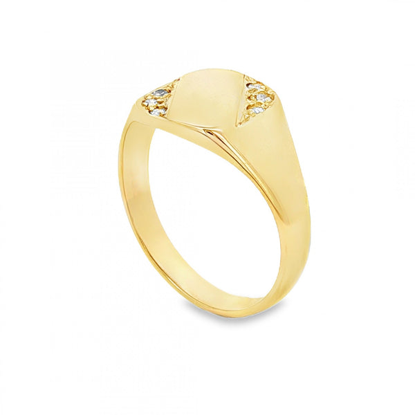 9ct Yellow Gold Diamond Signet Ring - Size Q½ - 0.06ct