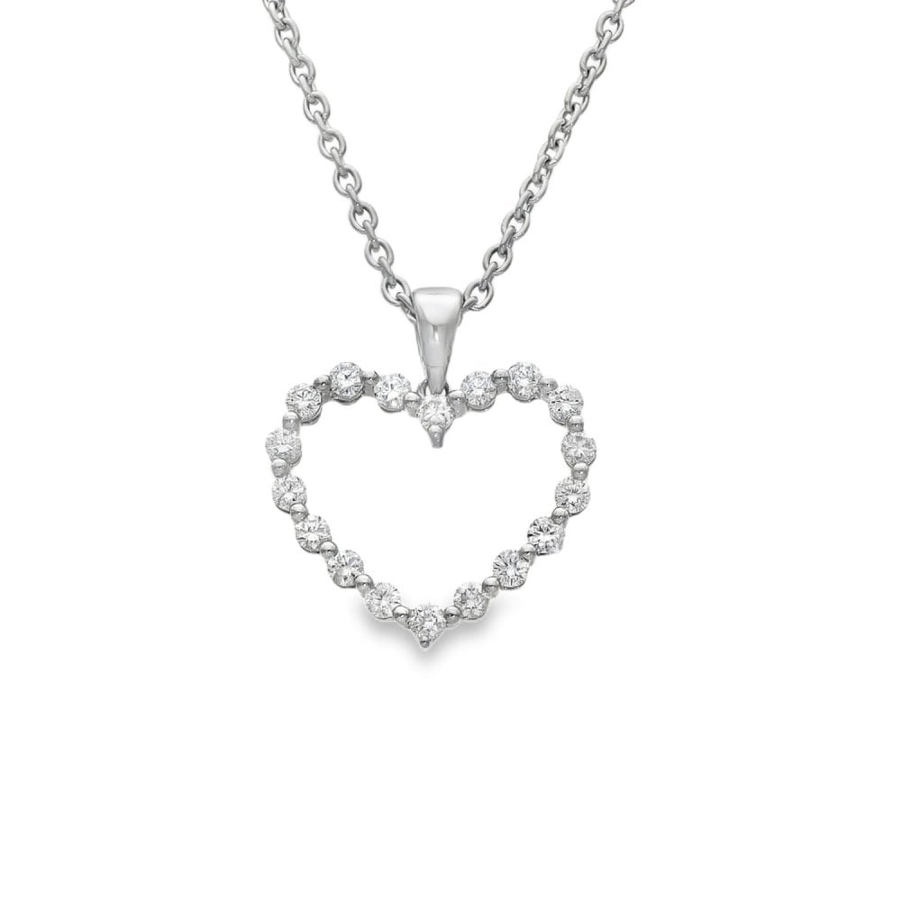 950 Platinum Open Heart Diamond Pendant & Necklace - 18" -0.45ct
