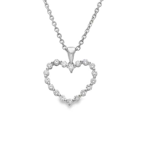 950 Platinum Open Heart Diamond Pendant & Necklace - 18" -0.45ct