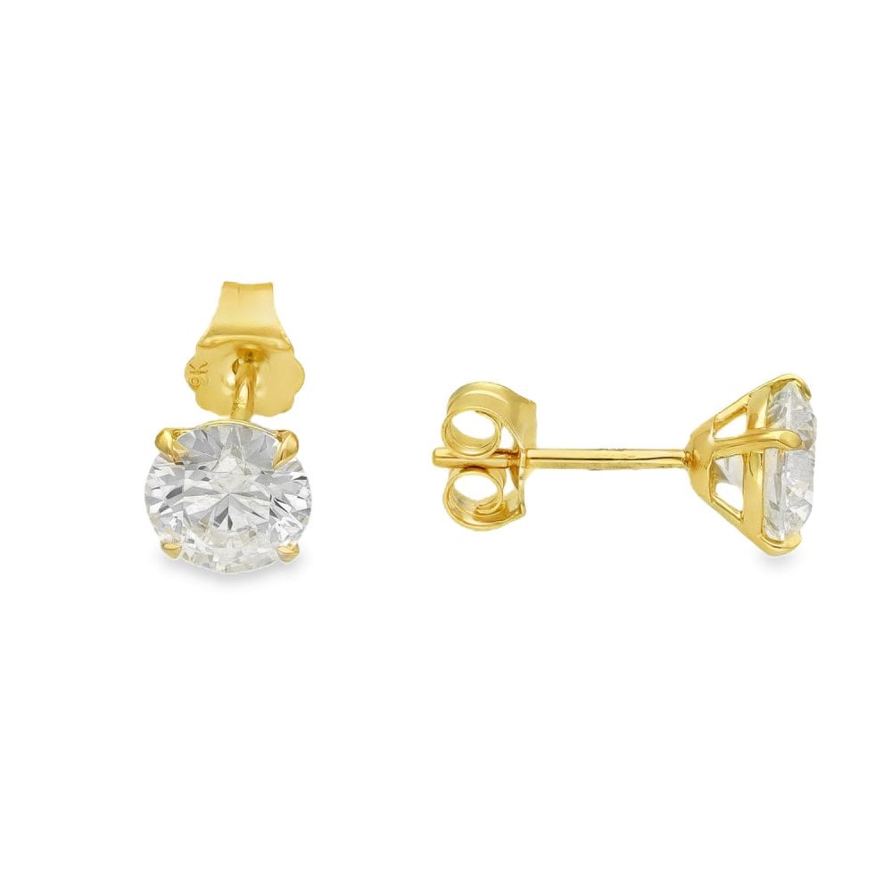 2.06ct Yellow Gold Round-Cut Diamond Stud Earrings - F/VS