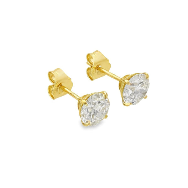 2.06ct Yellow Gold Round-Cut Diamond Stud Earrings - F/VS