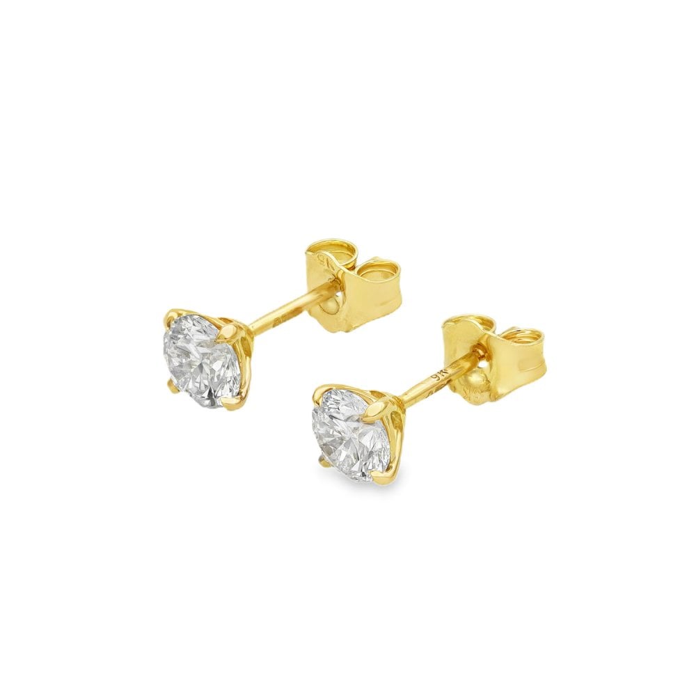 1.02ct Yellow Gold Round-Cut Diamond Stud Earrings - F/VS