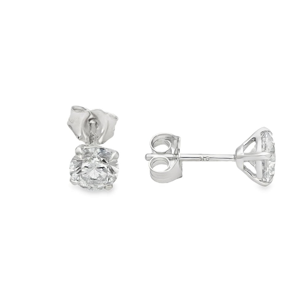 1.52ct White Gold Round-Cut Diamond Stud Earrings - F/VS