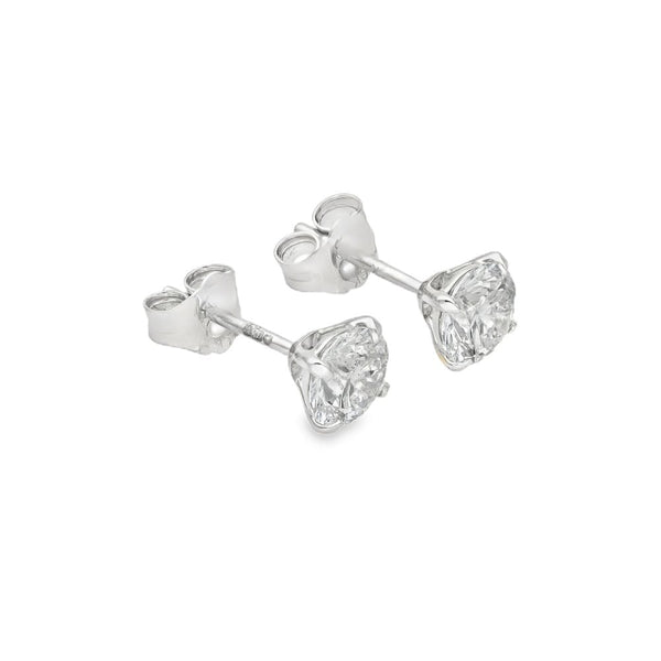 1.52ct White Gold Round-Cut Diamond Stud Earrings - F/VS
