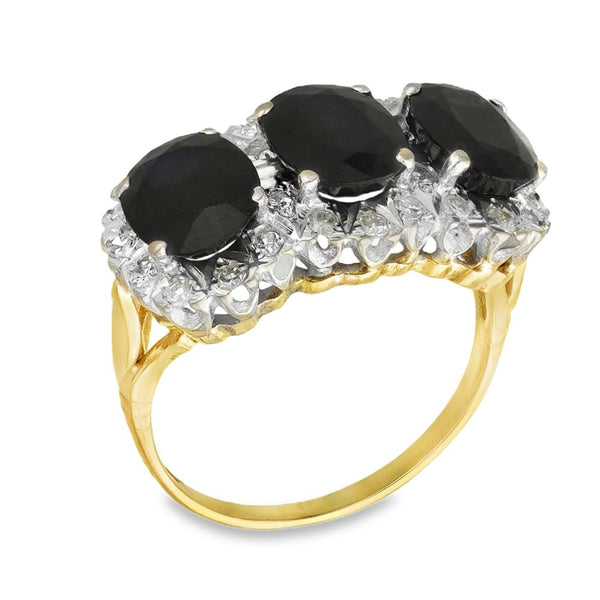 18ct Yellow Gold Sapphire & Diamond Trilogy Ring - 4.35ct