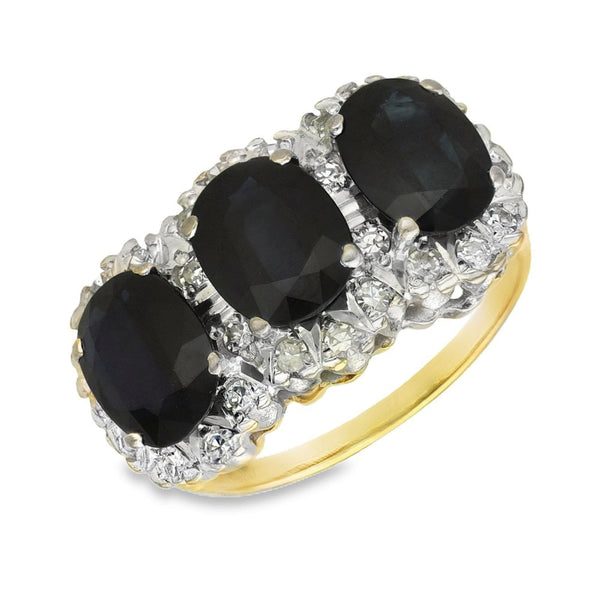 18ct Yellow Gold Sapphire & Diamond Trilogy Ring - 4.35ct