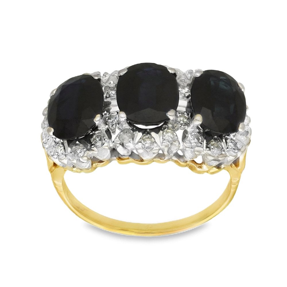 18ct Yellow Gold Sapphire & Diamond Trilogy Ring - 4.35ct