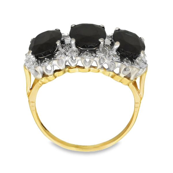 18ct Yellow Gold Sapphire & Diamond Trilogy Ring - 4.35ct