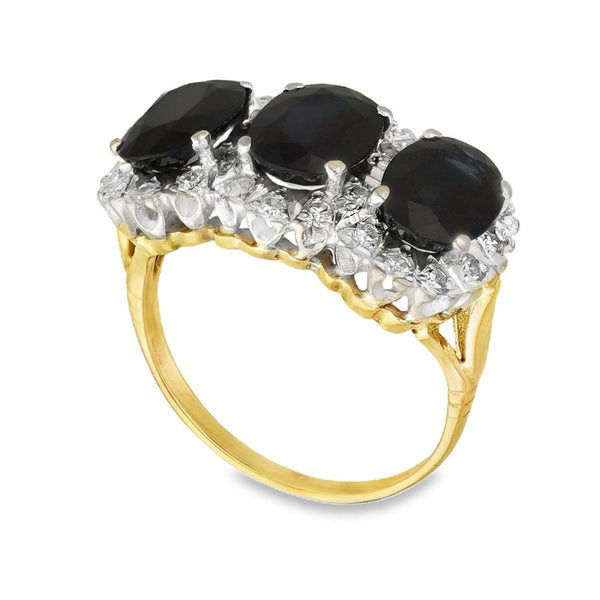18ct Yellow Gold Sapphire & Diamond Trilogy Ring - 4.35ct