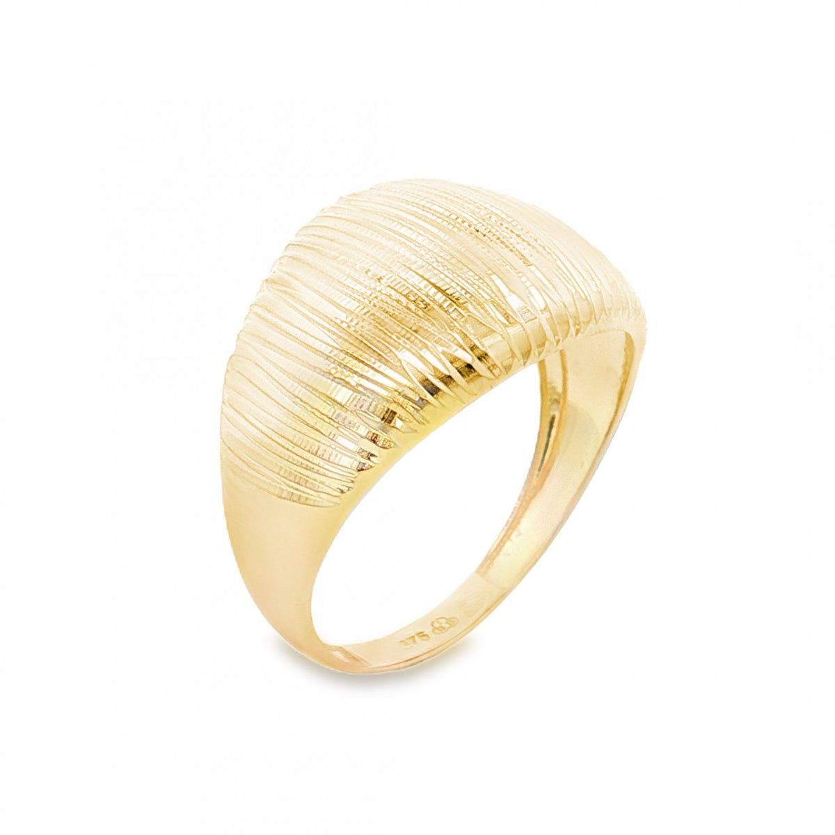 9ct Yellow Gold Domed Grooved Ring - Size S - 14mm