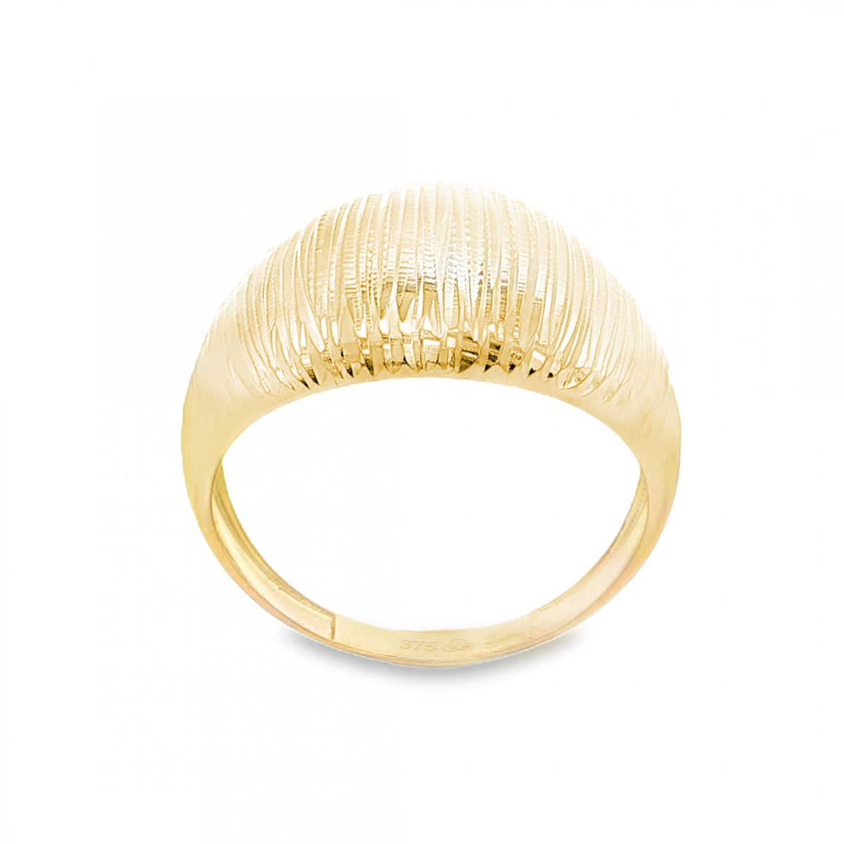 9ct Yellow Gold Domed Grooved Ring - Size S - 14mm