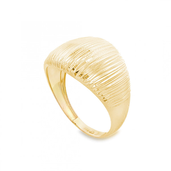 9ct Yellow Gold Domed Grooved Ring - Size S - 14mm