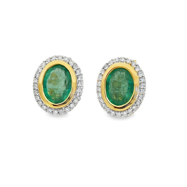 18ct Yellow Gold Emerald & Diamond Cluster Stud Earrings -1.48ct