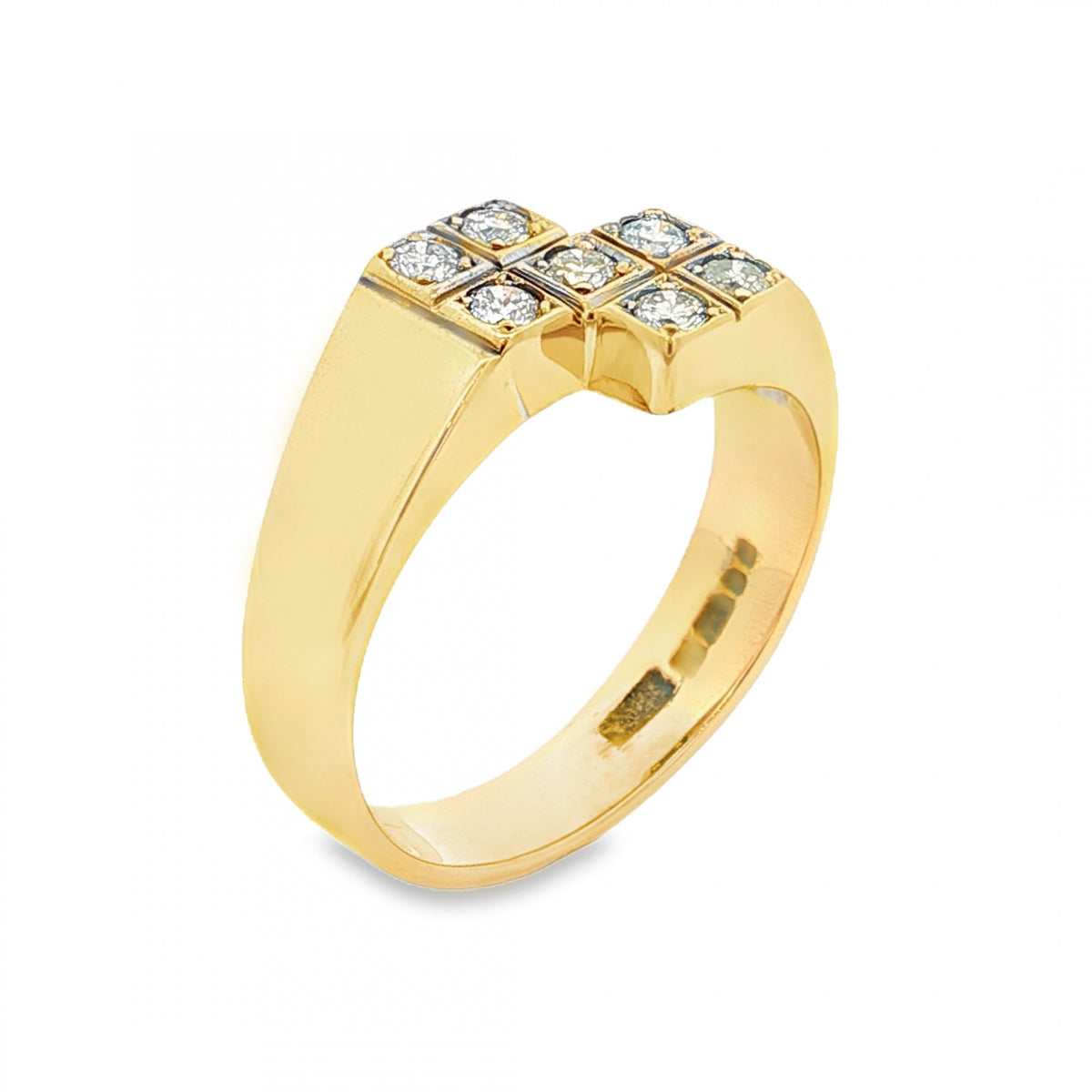 18ct Yellow Gold Diamond Grid Ring - Size S - 0.35ct