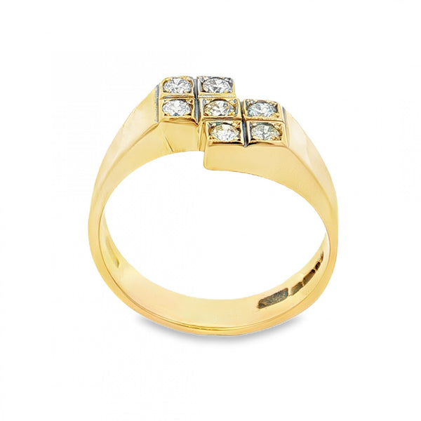 18ct Yellow Gold Diamond Grid Ring - Size S - 0.35ct