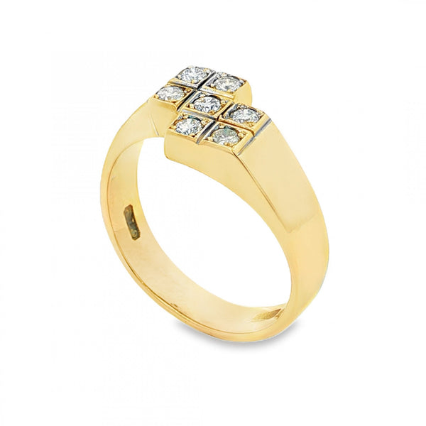 18ct Yellow Gold Diamond Grid Ring - Size S - 0.35ct