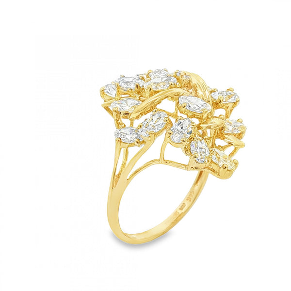 14ct Yellow Gold CZ Cocktail Dress Ring - Size T - 6.1g