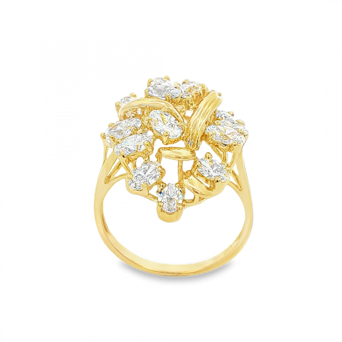 14ct Yellow Gold CZ Cocktail Dress Ring - Size T - 6.1g
