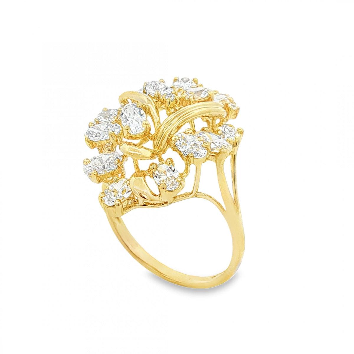 14ct Yellow Gold CZ Cocktail Dress Ring - Size T - 6.1g