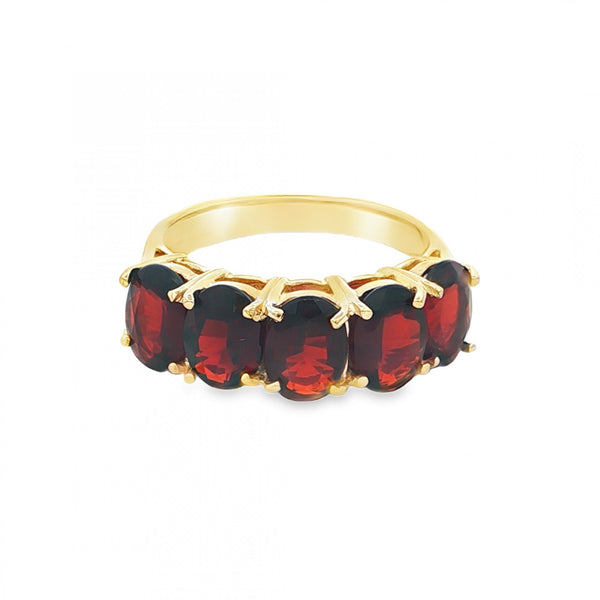 9ct Yellow Gold Garnet Half-Eternity Ring - Size N - 4.0g
