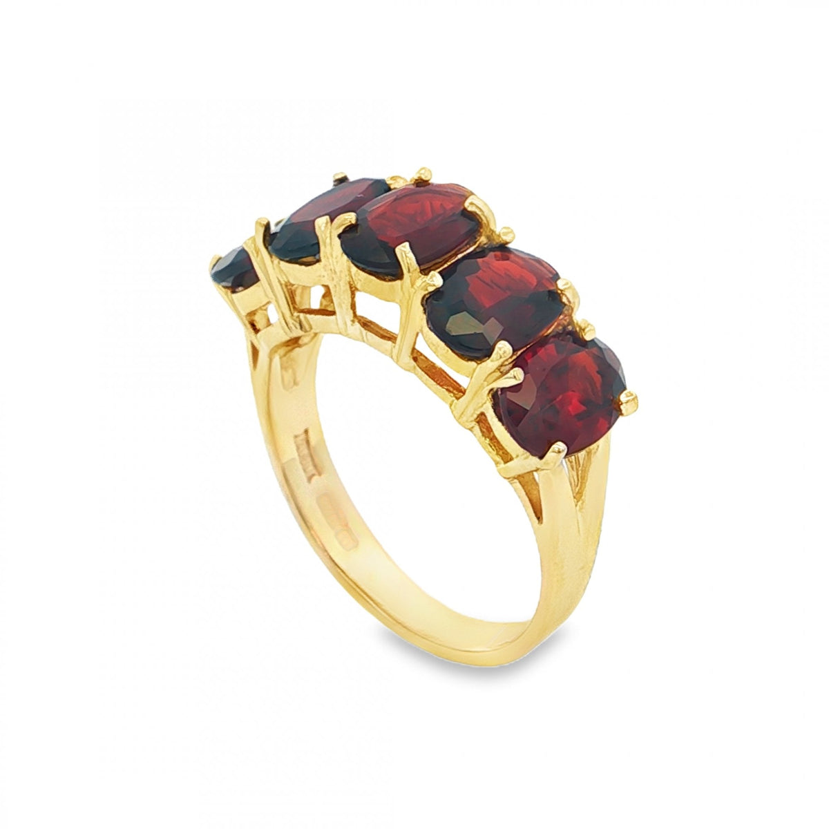 9ct Yellow Gold Garnet Half-Eternity Ring - Size N - 4.0g
