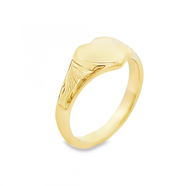 9ct Yellow Gold Heart Signet Ring - Size N - 9mm