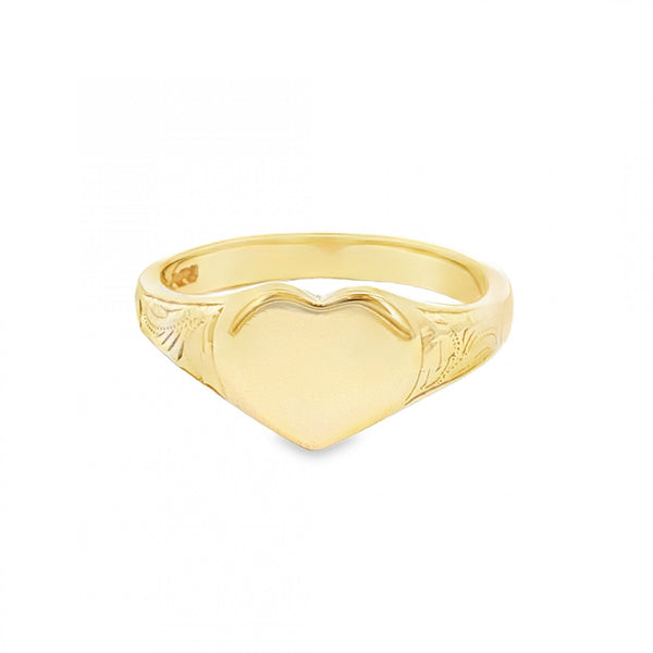 9ct Yellow Gold Heart Signet Ring - Size N - 9mm