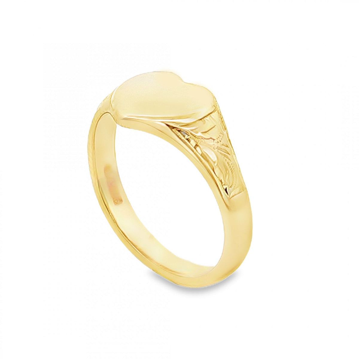 9ct Yellow Gold Heart Signet Ring - Size N - 9mm