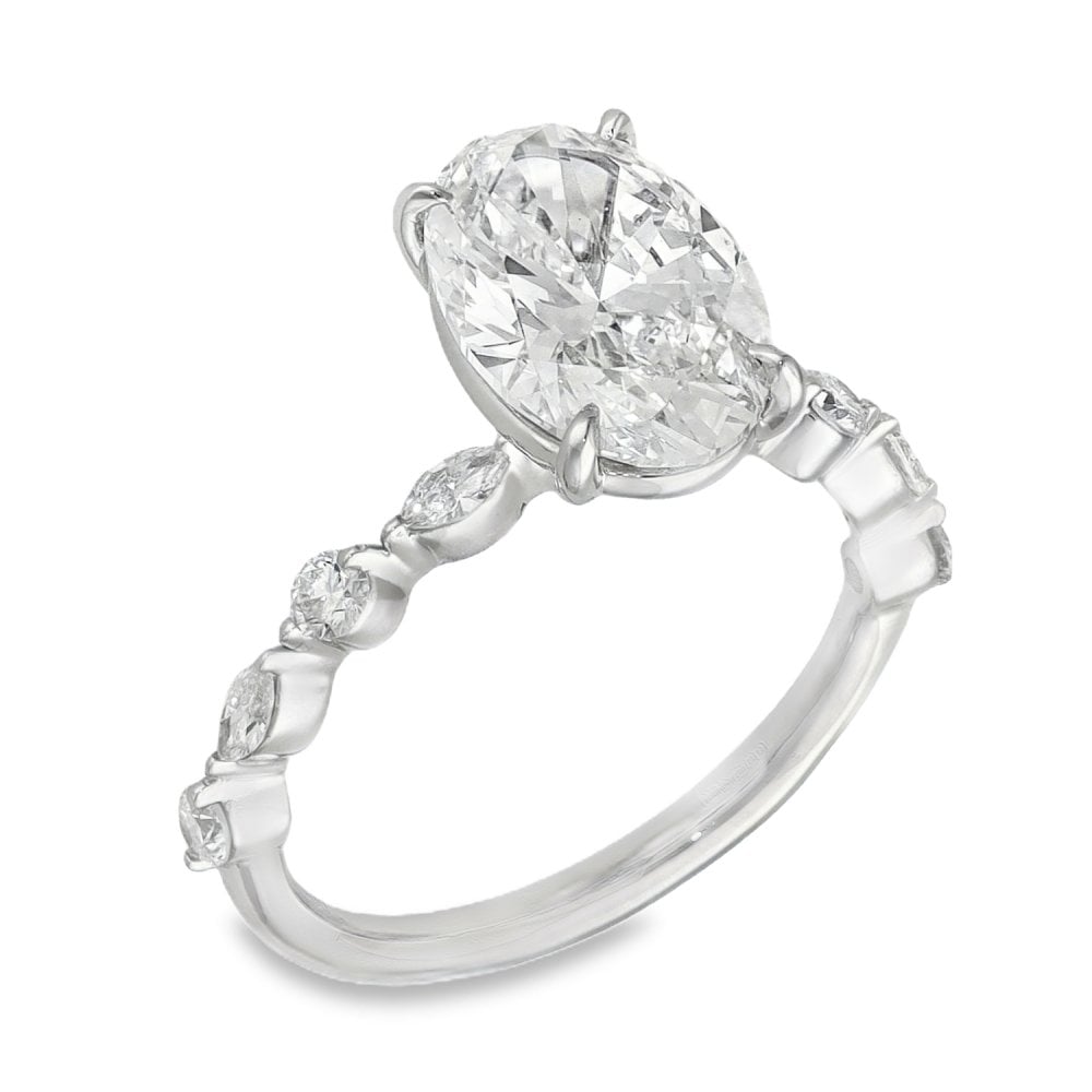 3.30ct Platinum Certified Oval Diamond Engagement Ring - D/VVS2