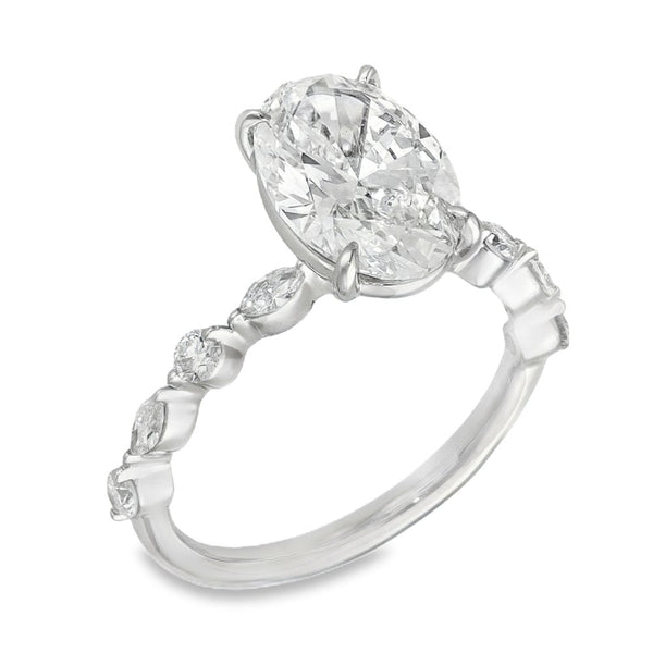 3.30ct Platinum Certified Oval Diamond Engagement Ring - D/VVS2