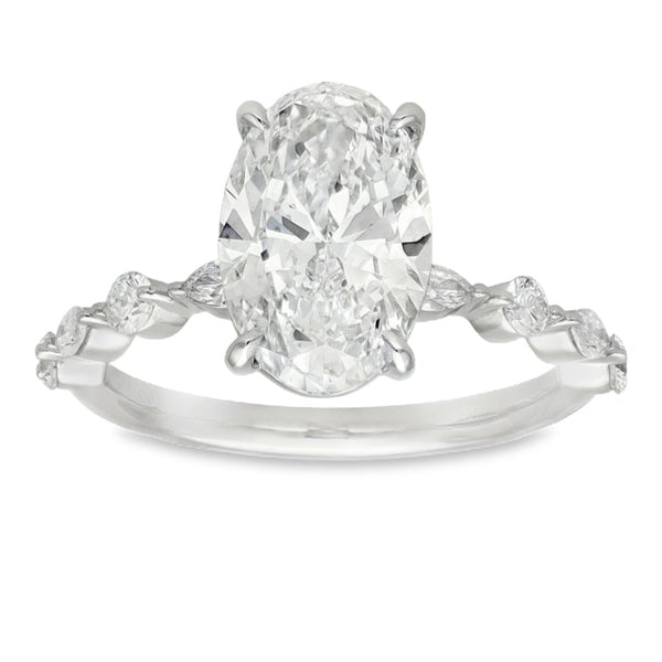 3.30ct Platinum Certified Oval Diamond Engagement Ring - D/VVS2