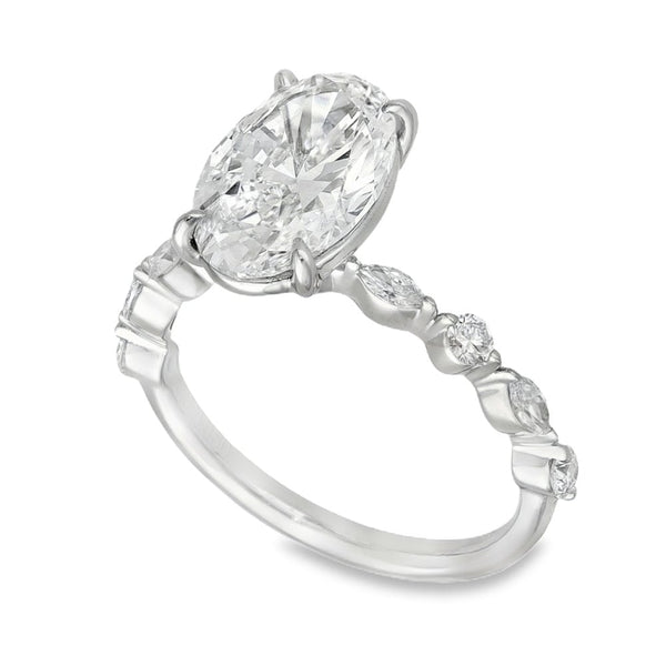 3.30ct Platinum Certified Oval Diamond Engagement Ring - D/VVS2