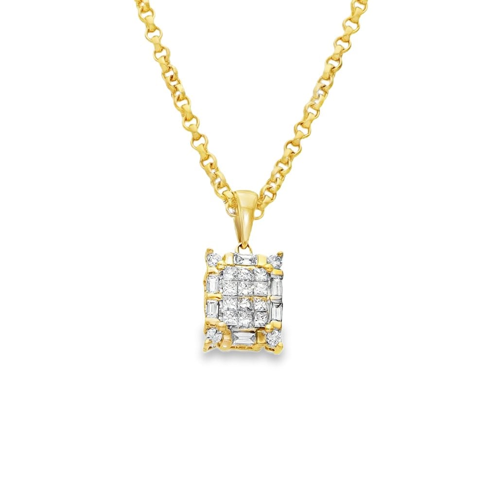 18ct Yellow Gold Diamond Cluster Pendant & Necklace -17" -0.60ct