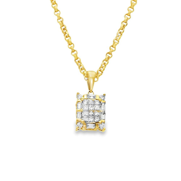 18ct Yellow Gold Diamond Cluster Pendant & Necklace -17" -0.60ct
