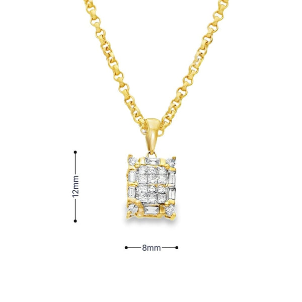 18ct Yellow Gold Diamond Cluster Pendant & Necklace -17" -0.60ct