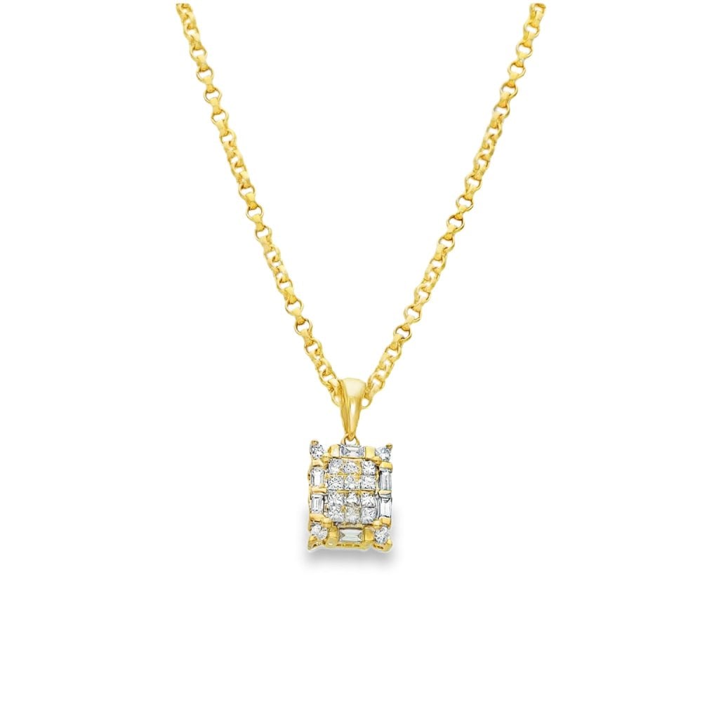 18ct Yellow Gold Diamond Cluster Pendant & Necklace -17" -0.60ct