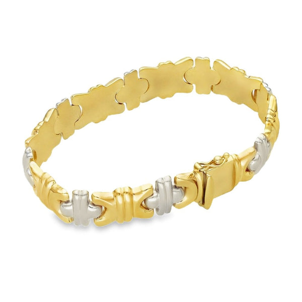 9ct Yellow & White Gold Hollow Fancy Bracelet - 7" - 16.6g