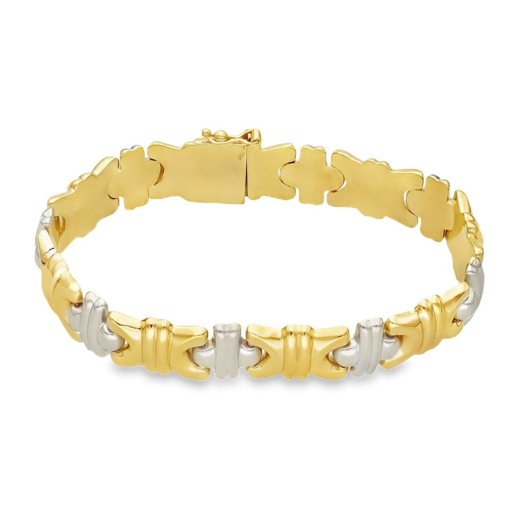 9ct Yellow & White Gold Hollow Fancy Bracelet - 7" - 16.6g