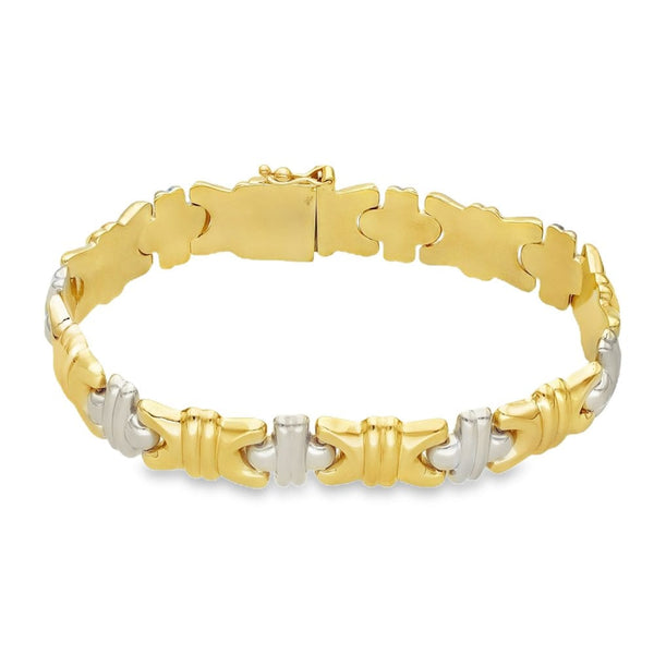 9ct Yellow & White Gold Hollow Fancy Bracelet - 7" - 16.6g