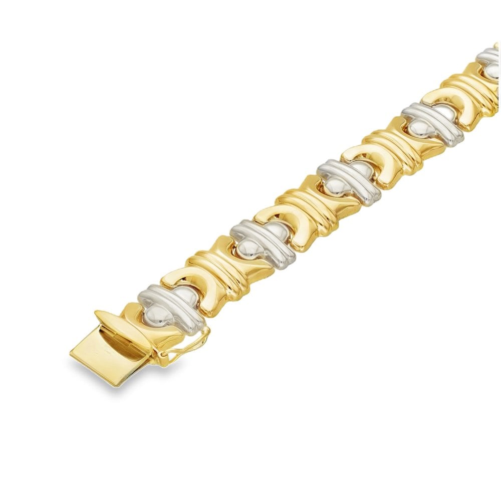 9ct Yellow & White Gold Hollow Fancy Bracelet - 7" - 16.6g