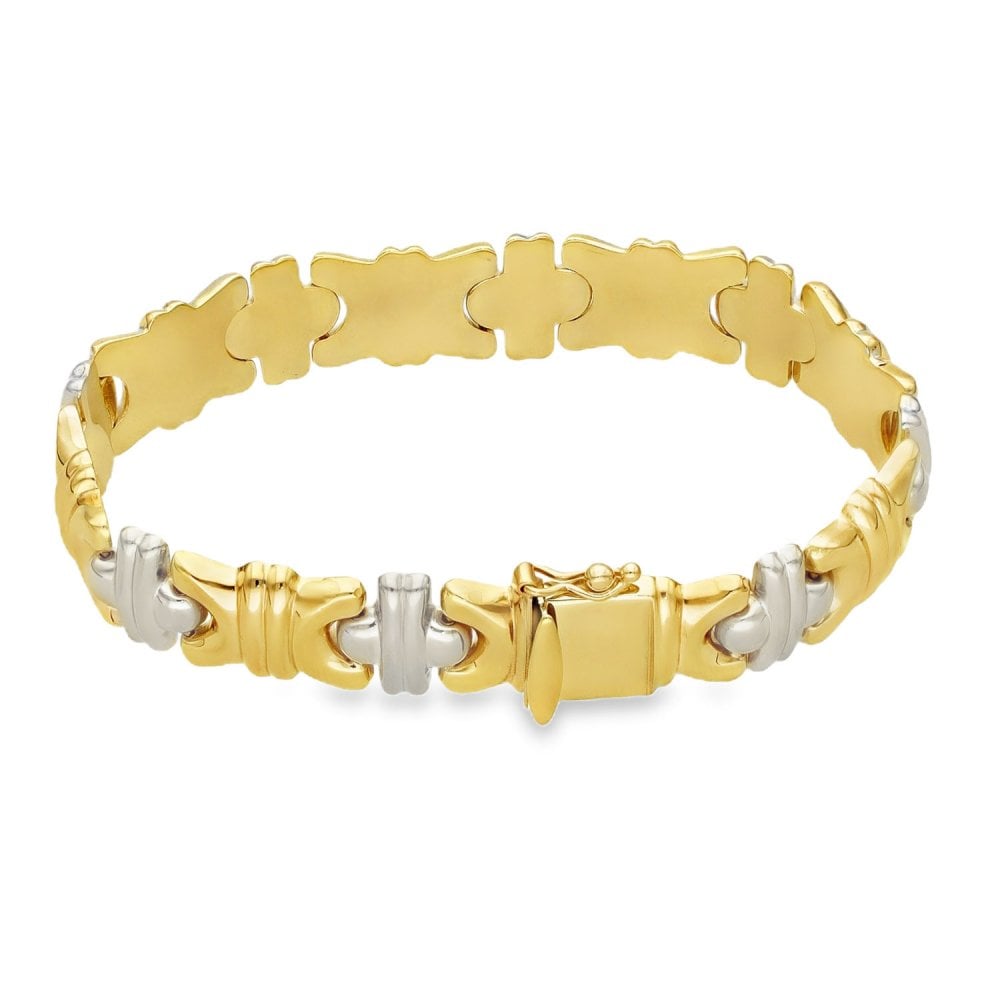 9ct Yellow & White Gold Hollow Fancy Bracelet - 7" - 16.6g