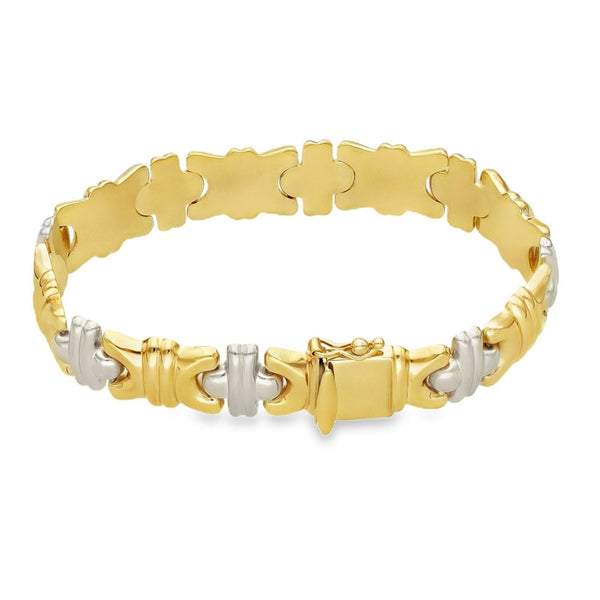 9ct Yellow & White Gold Hollow Fancy Bracelet - 7" - 16.6g